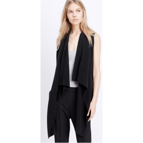 Vince Sweaters - Vince Black Ribbed Knit Waterfall Cardigan Vest XS Made‎ in China